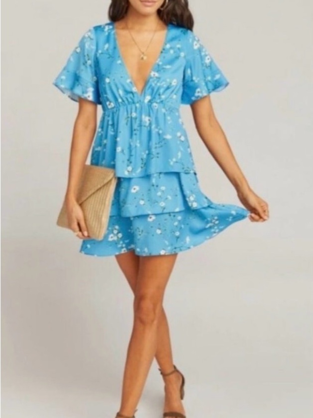 Show Me Your MuMu Floral Tiered V-Neck Mini Dress